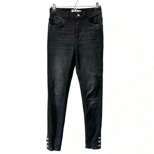 Zara High Rise  Skinny Jeans Ankle Snaps Washed Black Size 2
